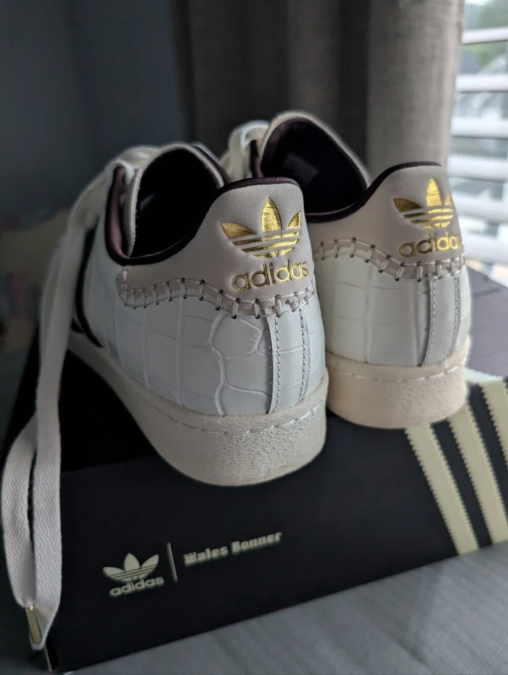 Adidas x Wales Bonner White Superstar Sneakers with Navy Stripes